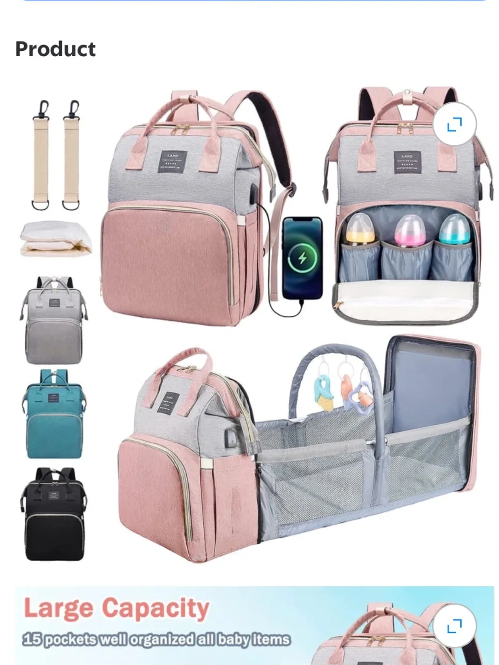 AND Pink & Gray Travel Backpack Tote